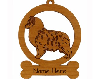 083934 Blue Merle Sheltie Pup Standing Dog Ornament Personalized with Your Dog's Name