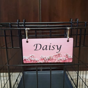 Baby's Breath on Pink Design Crate Tag Personalized with Your Dog's Name Free Shipping image 3