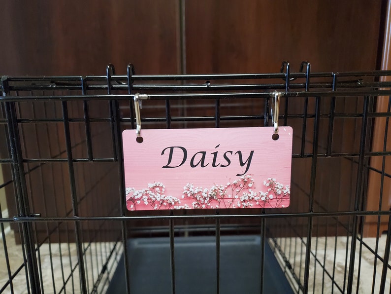 Baby's Breath on Pink Design Crate Tag Personalized with Your Dog's Name Free Shipping image 3
