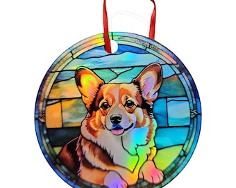 Adorno holográfico para perro con diseño de Pembroke Corgi acostado