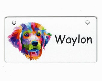 Pop Art Golden Retriever Pup Design Crate Tag Personalized with Your Dog's Name