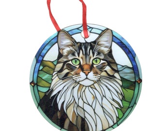 Siberian Cat Stained Glass Design Holographic Ornament