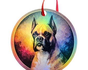 Boxer Fawn Holographic Design Dog Ornament