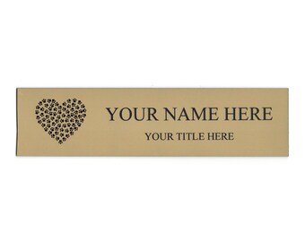 2 x 8 Heart with Dog Paws on Gold Design Name Plate Personalized with Up to 2 Lines of Text