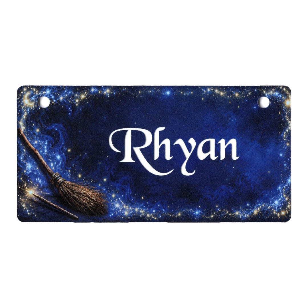 Magic Broom on Blue Design Pet Crate Tag Personalized With Your Dog's ...