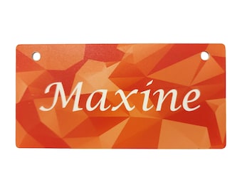 Orange Abstract Cube Design Crate Tag Personalized with Your Dog's Name