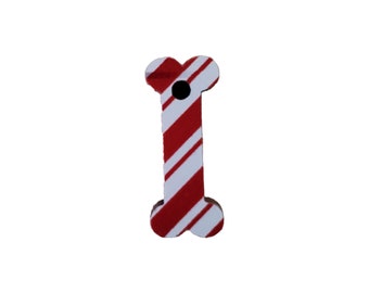 Red and White Striped Alder Wood Dog Bone Cutout: Craft Shapes