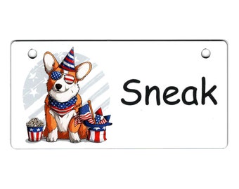 Patriotic Pembroke Corgi Design Crate Tag Personalized with Your Dog's Name