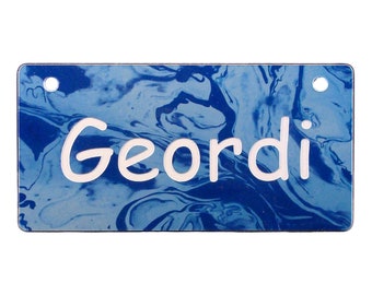 Blue Marble Design Crate Tag Personalized with Your Dog's Name