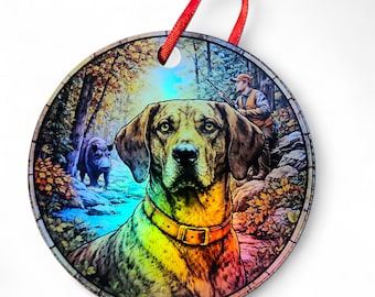 Adorno holográfico para perro Plott Brindle Tan con jabalí