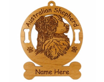 1398 Australian Shepherd Head 2 Wood Ornament Personalized with Your Dog's Name