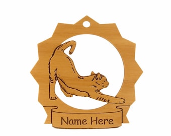 Cat Stretching Wood Ornament 087129 Personalized With Your Cat's Name