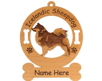 Icelandic Sheepdog Standing 2 Ornament Personalized with Your Dog's Name 3363