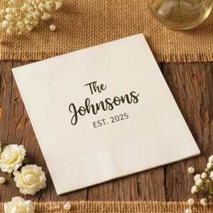 Custom Napkins for Wedding, Anniversary, Engagement | Personalized Monogram Cocktail Beverage Luncheon Napkin