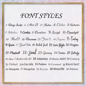 May include: A list of 40 different font styles, numbered 1 through 40, with the name of each font style listed next to the number. The font styles are displayed in a variety of styles, including script, sans serif, and serif.