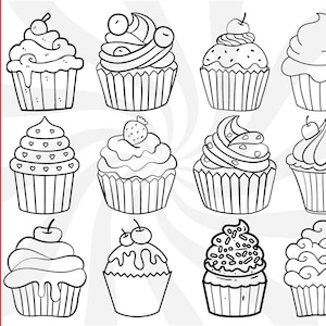 Cupcake svg bundle, cupcake svg, cupcake outline, cupcake silhouette, birthday svg, dessert svg, cupcake clipart, cupcake outline svg