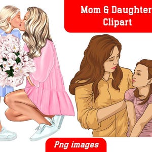 Mother and daughter clipart, watercolour mother and daughter, mother&#39;s day clipart, mom and daughter svg, family clipart, mom clipart