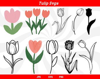 Tulip svg, flower svg, tulip flower svg, tulip outline svg, tulip clipart, tulip vector, tulip cricut, tulip silhouette, tulip cut file