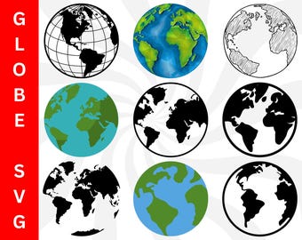 Globo svg, globo mundial svg, silhueta do globo, clipart de globo, terra svg, silhueta da terra, globo cricut, vetor de terra, globo png, globo svgs