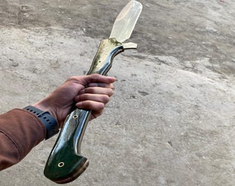 30" Handmade Viking Hunting Spear - High Carbon Steel Blade, Green Micarta Handle, Leather Sheath, Custom Black/Brown Sheath, Gift for Him,