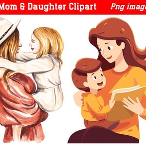 Mother and daughter clipart, watercolour mother and daughter, mother&#39;s day clipart, mom and daughter svg, family clipart, mom clipart