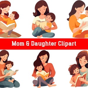 Mother and daughter clipart, watercolour mother and daughter, mother&#39;s day clipart, mom and daughter svg, family clipart, mom clipart