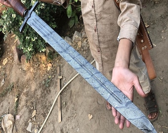 30'' Handmade Viking Sword - Cable Twist Pattern with Leather Sheath | Unique Gift
