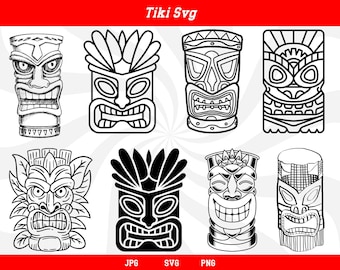 Pacote Tiki SVG, máscara Tiki SVG, cabeça Tiki SVG, silhueta Tiki, Havaí SVG, máscara Tiki PNG, clipart Tiki, vetor Tiki, Tiki Cricut, Tiki PNG