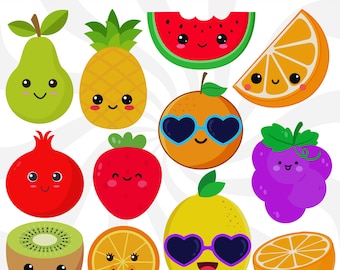 Kawaii fruits svg, kawaii fruit clipart, fruit svg, fruit clipart, cute fruit svg, cartoon fruit svg, orange svg, pineapple svg, apple svg