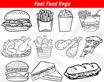 Fast food svg, fastfood clipart, burger svg, sandwich svg, fries svg, pizza svg, hot dog svg,junk food svg, junk food clipart, fast food png