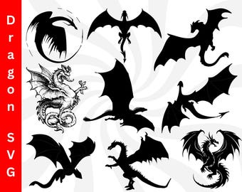 Dragon svg bundle, dragon clipart, dragon silhouette, dragon vector, dragon cricut, dragon cut files, animal svg, dragon svg, dragon png