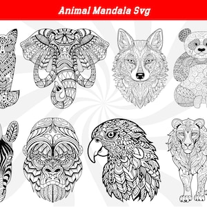Animal mandala svg, mandala svg, mandala silhouette, mandala clipart, mandala vector, mandala png, lion mandala, parrot mandala, mandanla