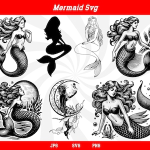 Mermaid svg, mermaid silhouette, mermaid clipart, mermaid png, sea girl svg, mermaid svg file, sea creatures svg, mermaid cut file