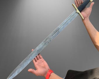 36'' Damascus Steel Viking Battle Sword - 10th Century Style with Black Wrapping | Best Gift for Him