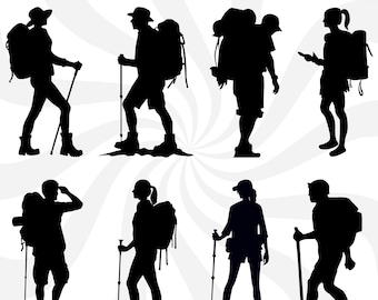 Hiker svg, hiking svg, hiker silhouette, hiking silhouette, outdoor svg, female hiker svg, male hiker svg, adventure svg, hiker png