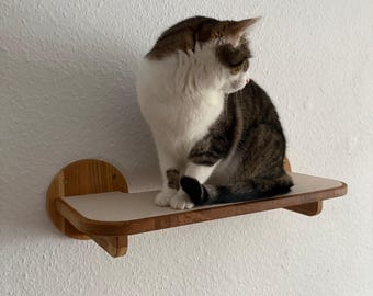 Basic cat bridge made of oak | Climbing wall for living room | Wooden platform with embedded carpet