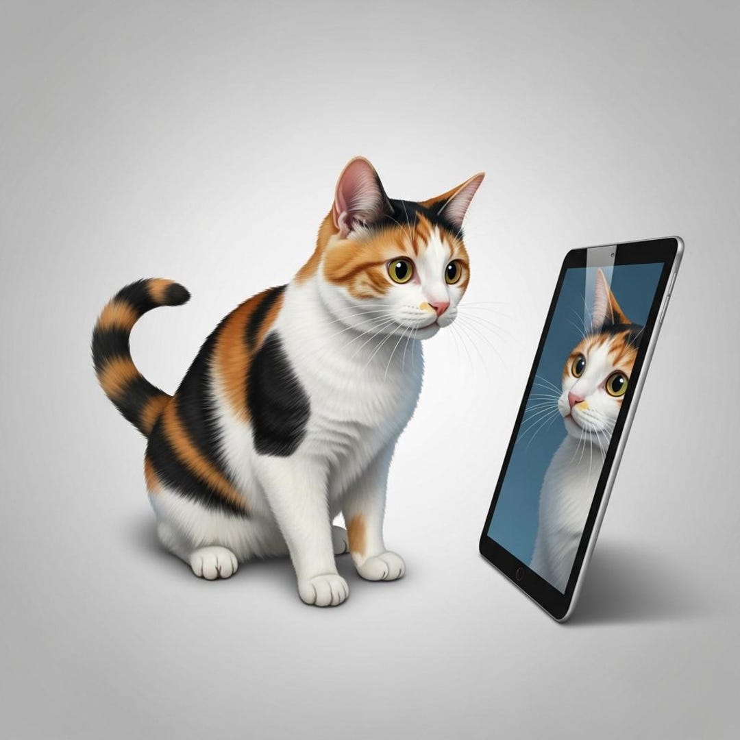 Calico Cat Mug Wrap | Feline Tablet Reflection Art (digital Download ...