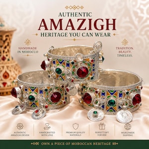 Handgjort Berber Manschettarmband – Autentiska Amazigh Marockanska Smycken, Tribal Silver Statement Armband, Boho Etnisk Manschett för Kvinnor, Gåva med