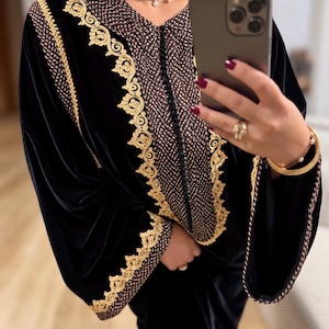 Moroccan Silk Velvet Caftan, Gold Embroidered Kaftan, Traditional Moroccan Dress, Mobra Fabric Caftan, Elegant Wedding Guest Dress