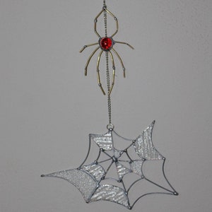 Spider Web with Spider Suncatcher, Gothic Home Decor, Spiderweb Stained Glass for Window, Halloween Gift, Cute Gift for Halloween