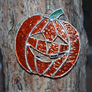 Stained Glass Pumpkin Suncatcher, Fall Suncatcher, Fall Decor, Autumn Decor, Thanksgiving Decor, Orange Glass, Halloween Decor