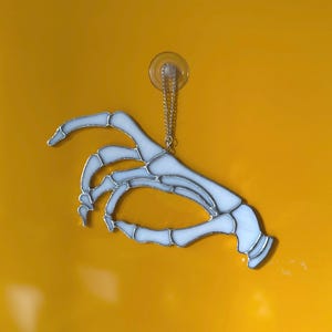 Handmade Stained Glass Skeleton Hand – Gothic Window Decor & Suncatcher