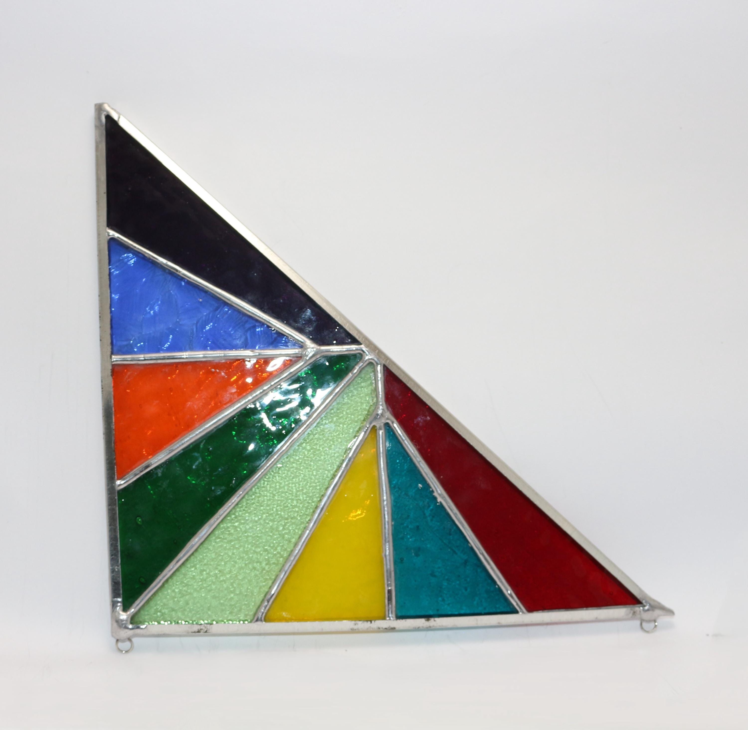 Handmade Rainbow Set of 2 Stained Glass Triangle Corner Panels