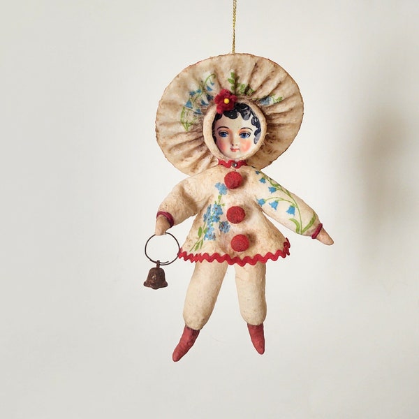 Spun Cotton Mushroom Ornament, Vintage Style Art Doll, Gift for girl, cottagecore