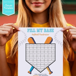 Softball Fundraiser Template | Fill My Bases Editable Flyer for Donations and Baseball Team Sponsorship | Donation Tracker | Canva Editable