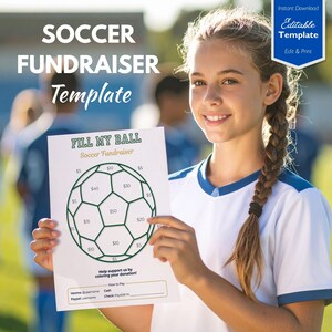 Soccer Fundraiser Template | Fill My Ball Editable Flyer for Donations and Soccer Team Sponsorship | Donation Tracker | Canva Editable