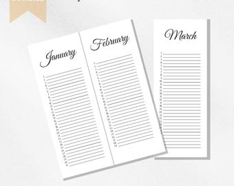 Perpetual Calendar Minimalist Printable | Events Tracker for Birthdays, Anniversaries, and Holidays | Instant Download PDF