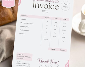 Bakery Invoice Template | Editable Canva Order Form Template for Small ...