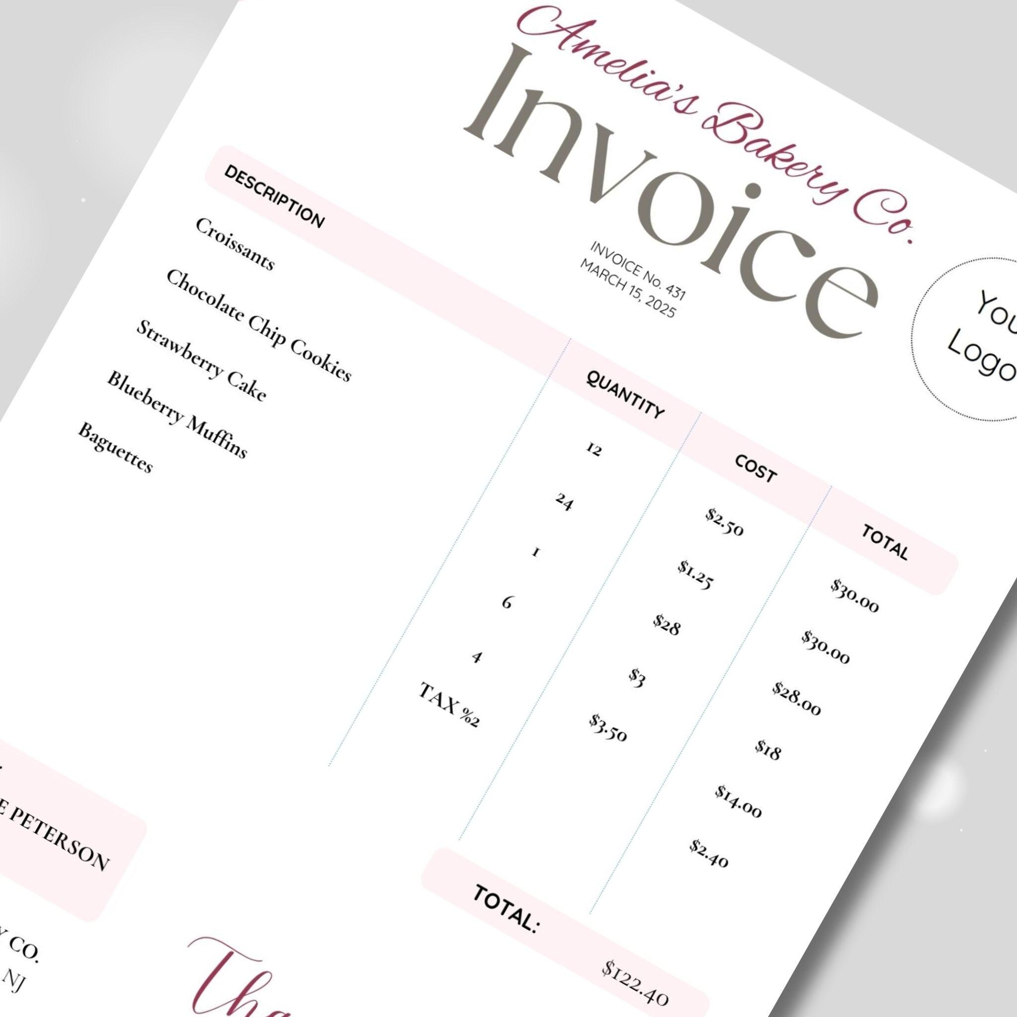 Editable Bakery Invoice Template | Canva Order Form (digital Download ...