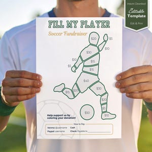 Soccer Fundraiser Template | Fill My Player Editable Flyer for Donations and Soccer Team Sponsorship | Donation Tracker | Canva Editable